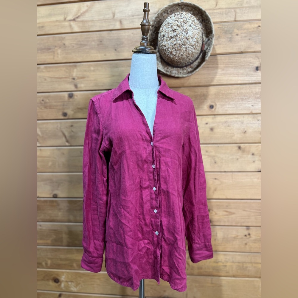 Talbots Pure Irish Linen Mulberry Button Down Shirt Size 8 Vacation Beach